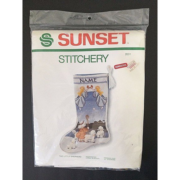 Vintage Sunset The Little Shepherd Angels Bethlehem Crewel Stocking Kit 2031 NOS - Picture 1 of 8